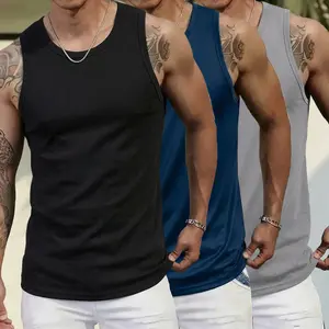 3-pack men’s solid-color ribbed tank tops with wide shoulder straps, breathable fitness shaping tank tops for workouts, suitable for everyday exercise and all-season wear