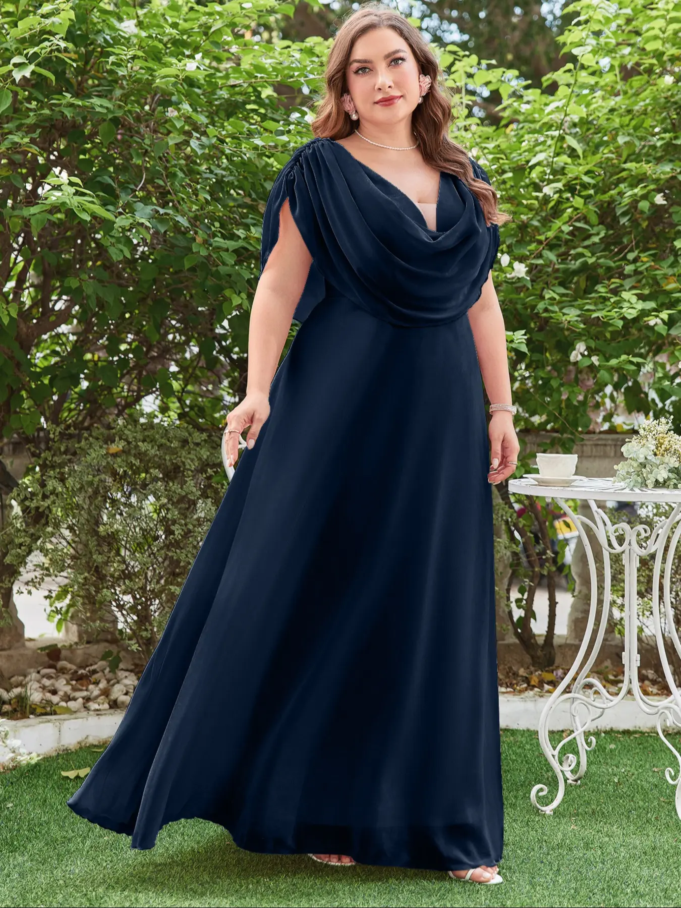 Plus Size Women's Elegant Deep V Neck Waist Cinched Backless Loose Hem  Bridesmaid Dress, Maxi Fitted Short Sleeve Drape Plain Design Womenswear  Lady - TikTok Shop