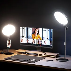10.5" Dimmable Desktop Ring Light with Stand and Phone Holder, 24W Full-Screen LED Ring Light for Desk, Video Conference Lighting for Laptop, Zoom Lighting for Computer, Live Stream,