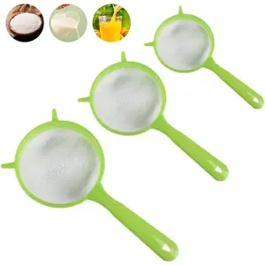 3 Packs Fine Mesh Strainers Plastic Colander Sieve Sifters  Coffee Filter with Long Handle Kitchen Tools for Kitchen Rice Juice Quinoa  Flour Baking, Green