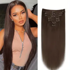 Wholesale 2025 NEW 8pcs/Set # 2 Dark Brown Straight Wave Clip In Hair Extension Human Hair Brazilian Natural Human Hair Extensions for Women