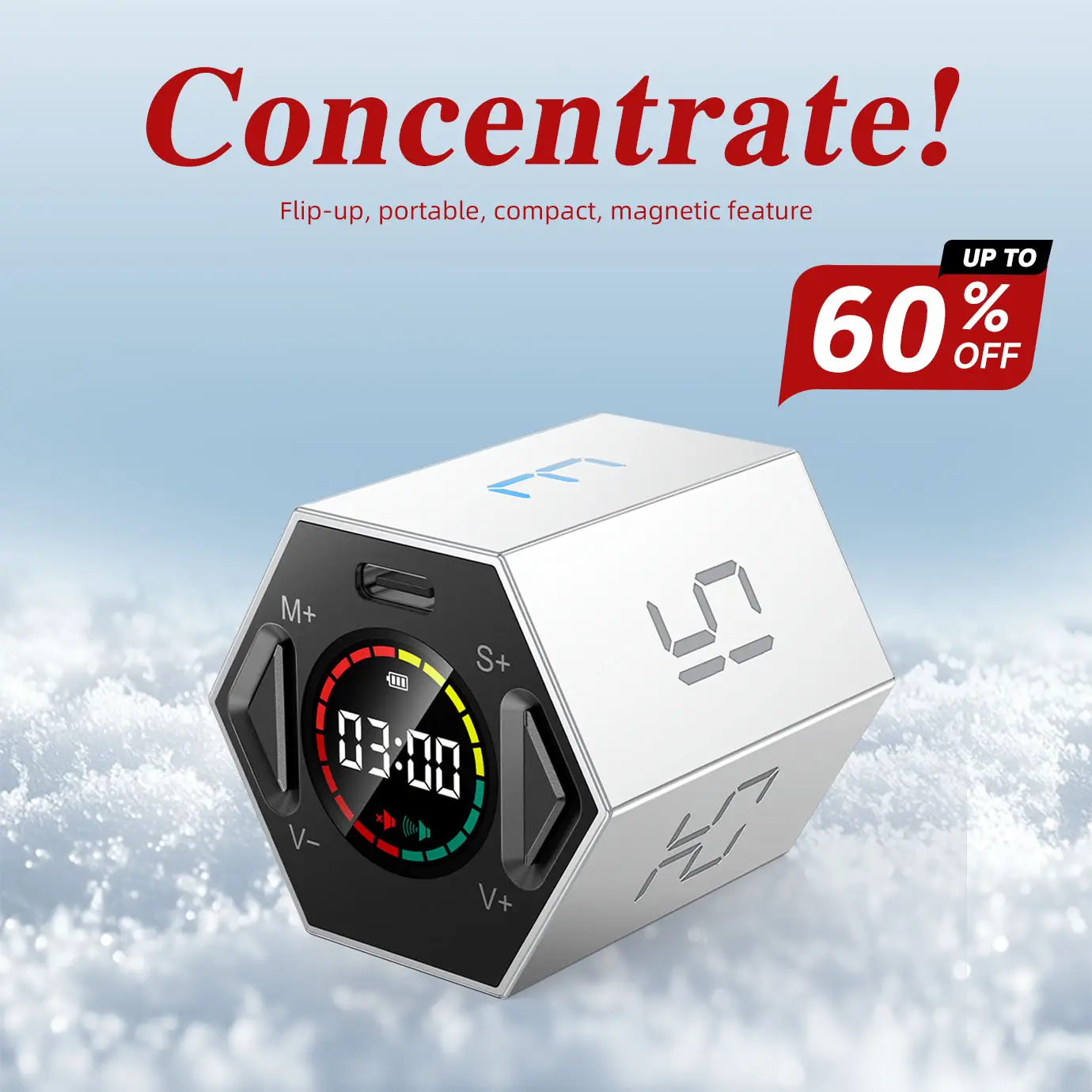 【Limited time】Ticktime Pomodoro Timer Cube, Productivity Timer, Pause & Resume, Silent & Adjustable Sound Alert, for ADHD, Task, Work, Study, 3/5/10/1