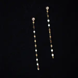 14K Gold Tassel Threader Earrings, Gold Long Drop Earrings, Gold Chain Earrings, Chain Dangle Earrings, Gift For Her EM188