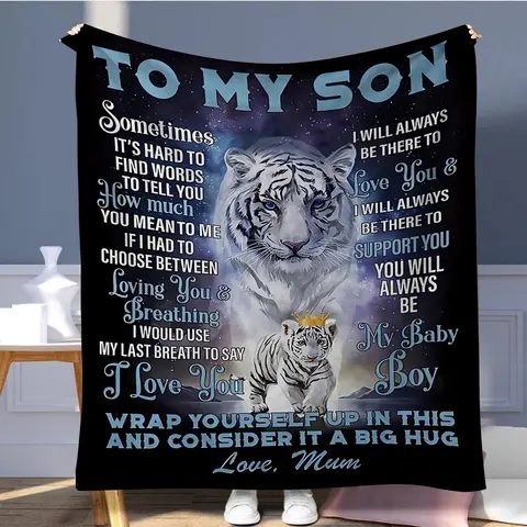 To My Son Letter Slogan Print Blanket, 1 Count Tiger Pattern Soft and Comfortable Air-conditioned Room Throw, Warm Nap Blanket for Home, Office, Outdoor Camping