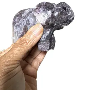 Drusy Amethyst Elephant Crystal for Home Office Store Decor - Symbol of Spiritual Wisdom Protection Strength Good Fortune Feng Shui Energy Amplifier