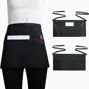 Waiter Waitress Server Apron with 3 Pockets, Water & Oil Resistant Basic Short Aprons, 1 Pack Waist Aprons for Kitchen Use, Easy Cleaning Apron