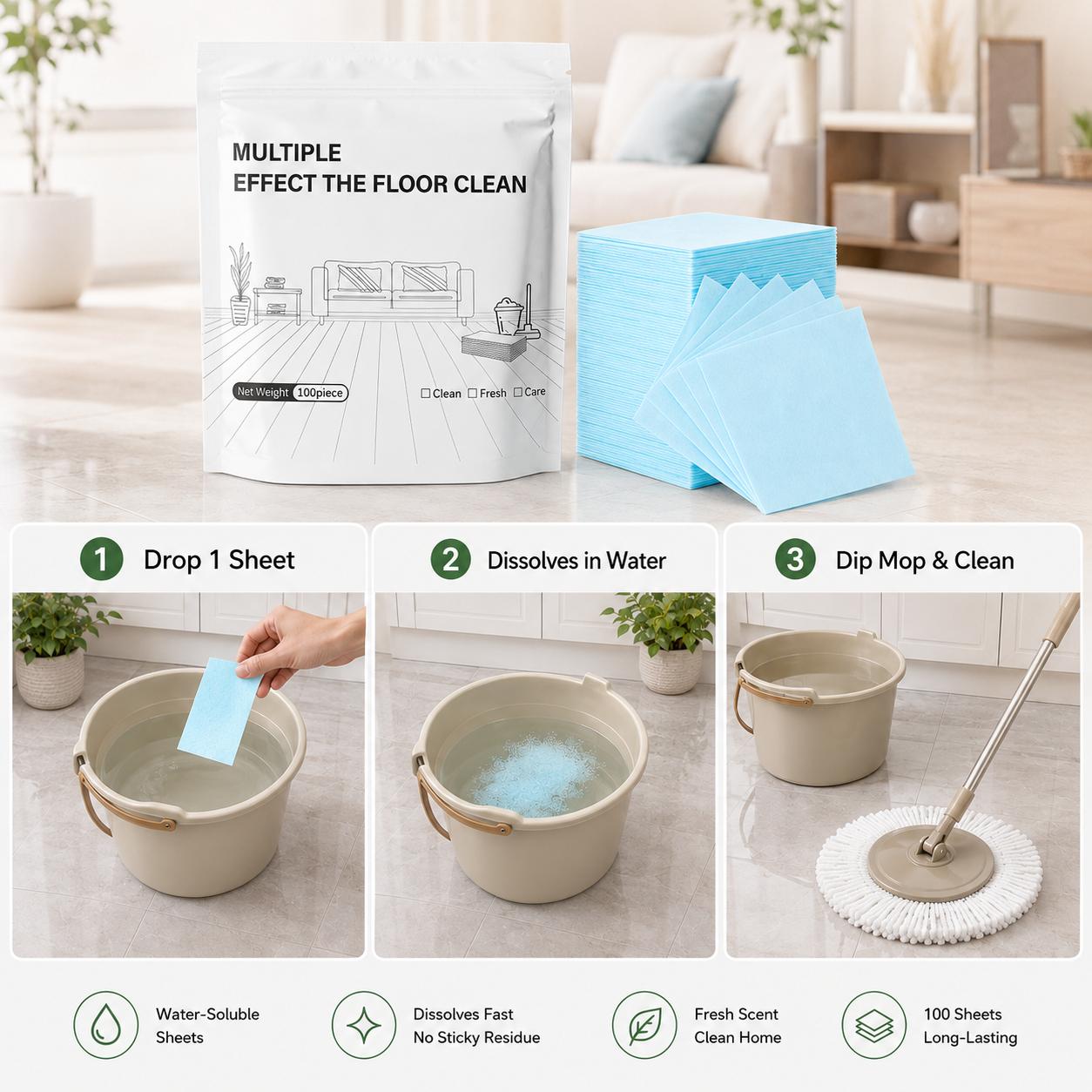 Floor Cleaning Tablets Multi-SurfaceCleaner for Hardwood Laminate Tile & RV WallsAntibacterial Deodorization Maintenance