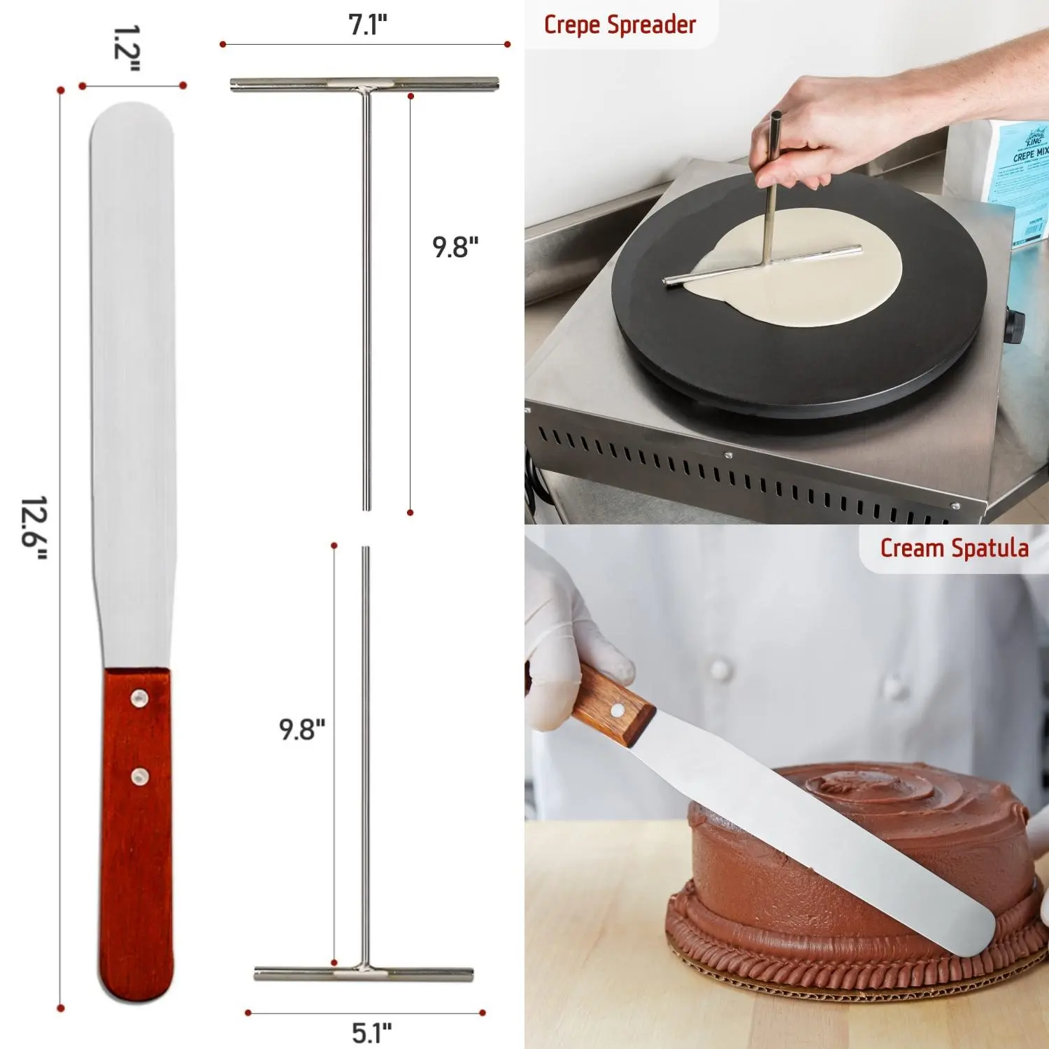 Crepe Spreader and Spatula Kit Stainless Steel Crepe Spreader Tool 5", 7" Spreaders and 12" Spatula(3 Pcs)