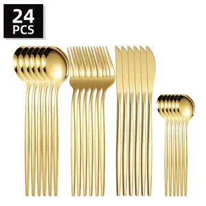 Stainless Steel Cutlery Set, 24pcs Flatware Set Dinnerware Sets Ideal for Family Gatherings, Birthday Parties, Holiday Gifts, Wedding Tableware Essentials
