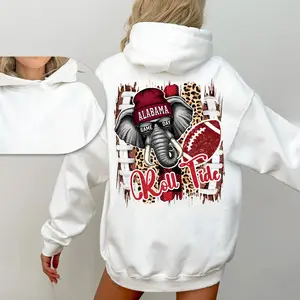 ROLL TIDE Elephant Football Hoodie, Alabama Game Day Leopard Print Sweatshirt, Trendy Southern Pride Outfit, Vintage Sports Style for Women