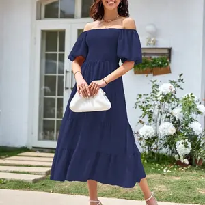 Women's Bohemian Casual Shortsleeve Tiered Ruffle Sleeve Boho Beach Dresses, Summer sundress, classy modest dresses, women's clothing Womenswear S-XL
