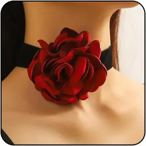 Flower Necklaces for Women Red Rose Choker Necklace for Women Black  Choker Necklace Floral Choker Necklace Spring Summer Necklace Flower