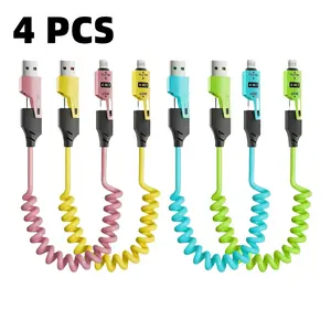 4PCS 4-in-1 Retractable Design Phone Charging Cable, Multifunctional 65W USB-A/Type-C to USB-C/Lightning PD Cable, Fast-Charging Cable for Home and Office-MM