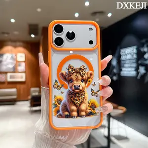 Butterfly Sunflower Cow Highland Pattern Magnetic MagSafe Phone Case for iPhone 17 Air/16 Pro Max 15 Pro 14 13 12 11 Plus Shockproof Slim Protective Cover Casing