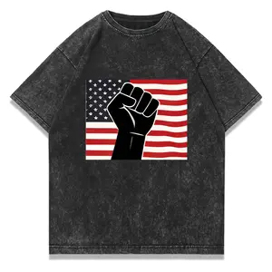 USA Flag & Solidarity Fist Graphic – Unisex Oversized Washed Cotton T-Shirt, Patriotic Civil Rights Tee for Equality Supporters