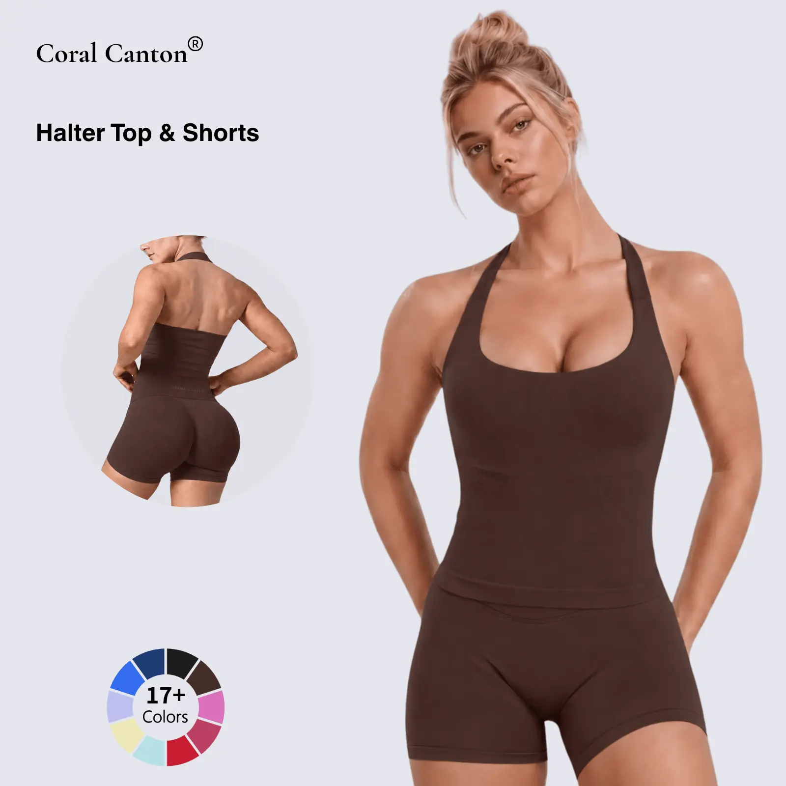 Coral Canton Seamless Halter Top & Sports Shorts Set SohoChic Coral Canton Seamless Halter Top & Sports Shorts Set SohoChic