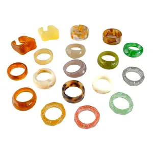 Viva Joya Resin Acrylic Plastic Knuckle Rings for Women, Chunky Trendy Colorful Stackable Jewelry, Statement Dome Thick Rings, Bulk Set