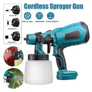 Cordless Paint Sprayer Gun with 2 Rechargeable Batteries 4 Copper Nozzles & 3 Spray Patterns Easy to Clean Detachable Electric Sprayer for House Walls Yard Fences Wooden Furniture Painting Perfect Gift Tool