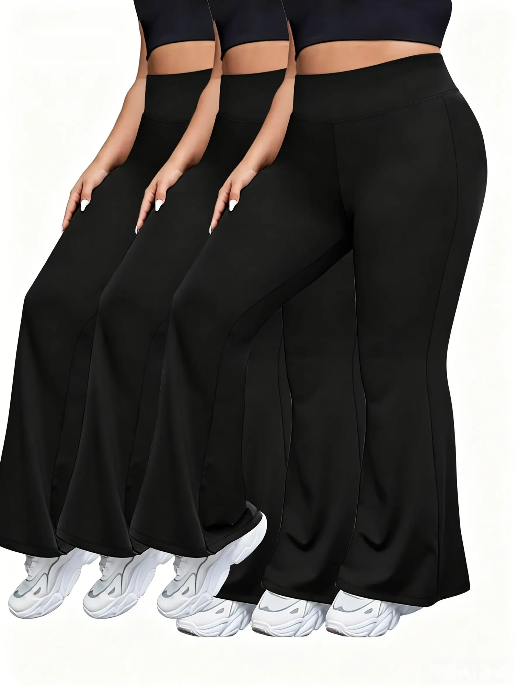 3-Pack Plus Size High-Waist Stretchy Flare Pants Set - Solid Color Athletic Trousers with Tummy Control, All-Season Comfort, Machine Washable Yoga Essentials summerwins Breathable Leggings Breathable Sporty Bottoms sweatpants joggers sweatpants for men Fl