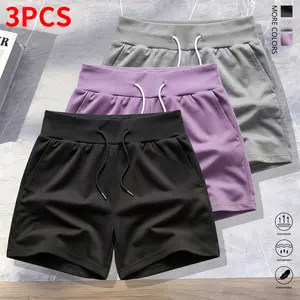 3-piece set of women’s fashion athletic shorts featuring a waist-cinching design with drawstring, suitable for sports like tennis training, with pockets.,summervibes