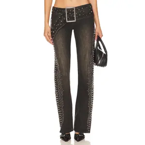 Jaded London Studded Low Rise Jeans in Dark Wash