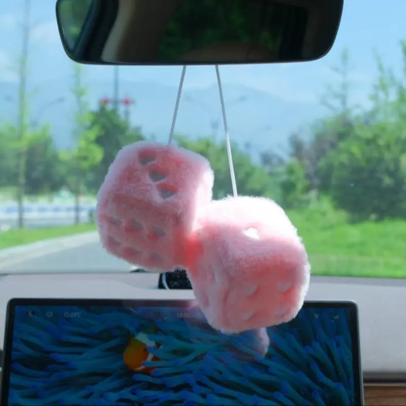 Dice Shaped Car Rearview Mirror Hanging Ornament, Cute Plush Car Interior Decoration, Universal Car Rearview Mirror Pendant, Universal Car Interior Accessories