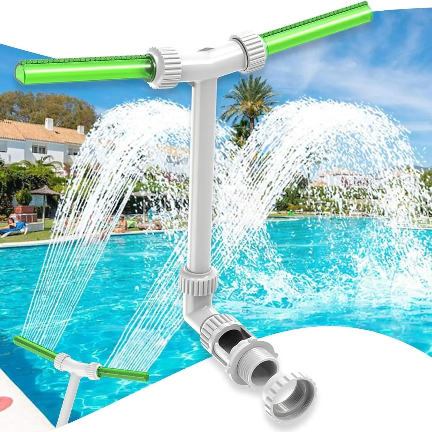 Swimming Pool Waterfall Fountain Sprayer Accessories, 2 Nozzles, Cool Warm Pool Therapy, Indoor Outdoor Pool Decor, Water Sprinkler