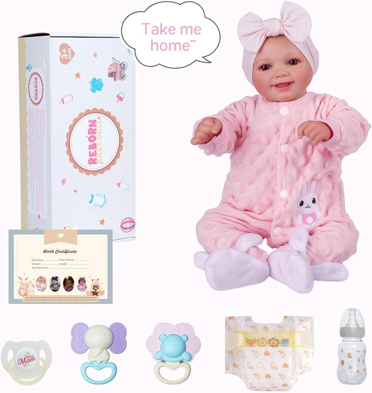 BABESIDE Reborn Baby Dolls Sunny - 17Inch Realistic Baby Doll with Soft Fabric Body Cute Face Poseable Smiling Doll Real Life Baby Dolls with Complete Accessories for 3+ Years Old Gift