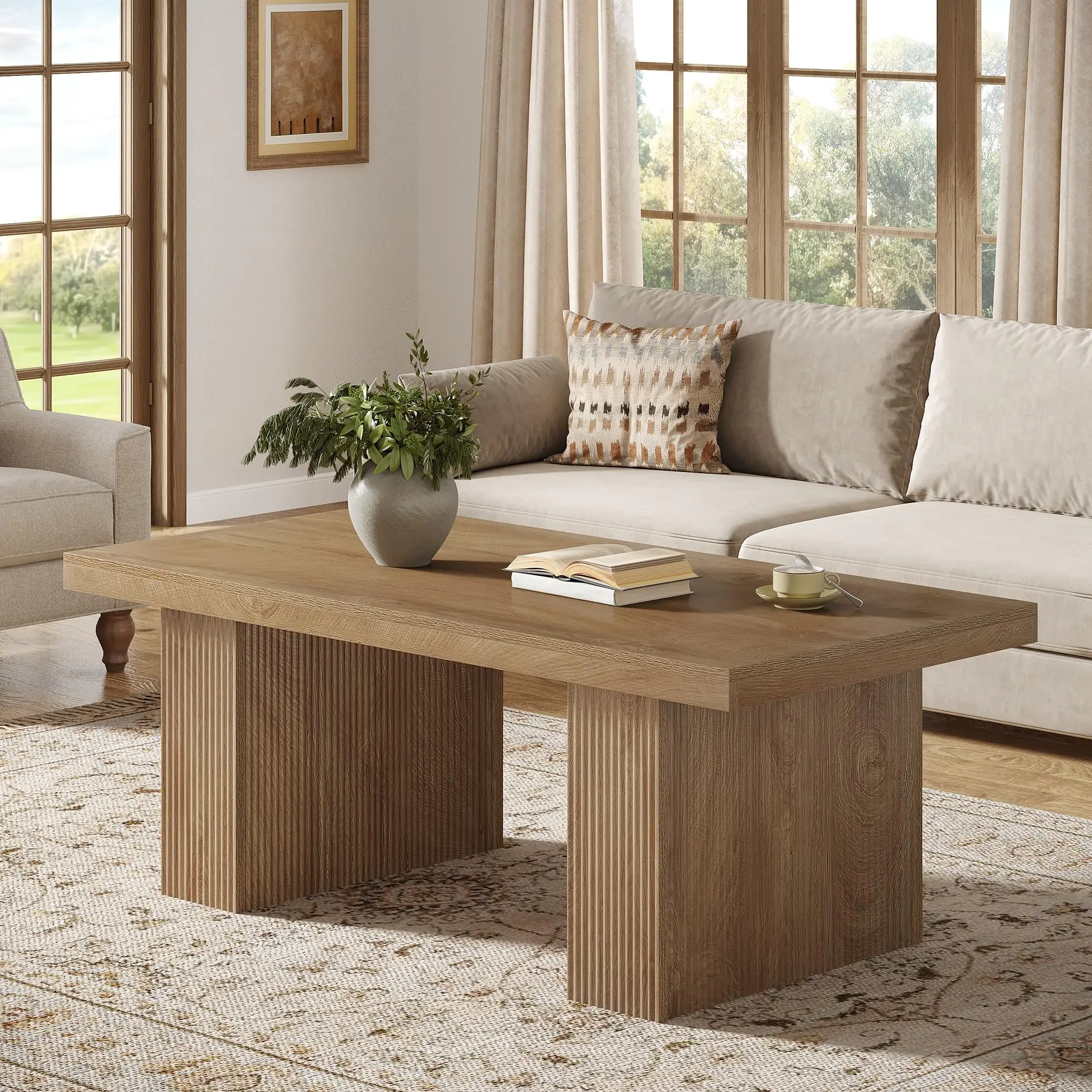 Tribesigns Rustic Farmhouse Coffee Table for Living Room - 47.24 Inch with Large Top & Thick Base, Wooden Furniture Tribesigns Rustic Farmhouse Coffee Table for Living Room - 47.24 Inch with Large Top & Thick Base, Wooden Furniture