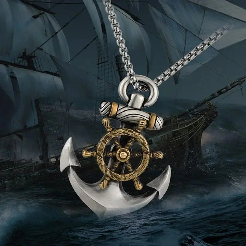 High Quality Vintage Alloy Men's Pendant Necklace, Punk Rock Costume Jewelry with Nordic Ship Rudder and Anchor Charm, Ideal for Daily Wear, Beach Occasions, Opening Ceremony and Employee Welfare Gift, Gift For Opening Ceremony