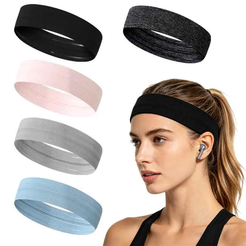 Sports Headbands Set(5pcs), Non-Slip Silicone Elastic Band, Unisex, Ideal for Soccer, Basketball, Running, Yoga, Cycling, Daily Use, Workout Headband