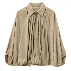 Women’s inflatable bomber jacket, casual batwing sleeves, turn-down collar, zip-up shirt, oversized folded street jacket GARMENTARY