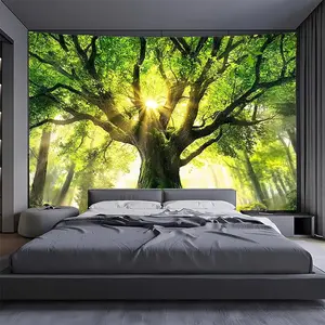 Sunlit Forest Tree Wall Tapestry - Indoor/Outdoor Durable Polyester Decor, No Installation Needed for Bedroom, Living Room, Office, Party & Live Stream Backgrounds, Forest Decor, Natureinspired Design, Vibrant Color Print