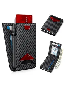 Men's Ultra-Thin Wallet with Money Clip & ID Window, RFID Blocking Aluminum Business Card Holder, Fits 9-13 Cards, All Seasons, Rfid Card Slots