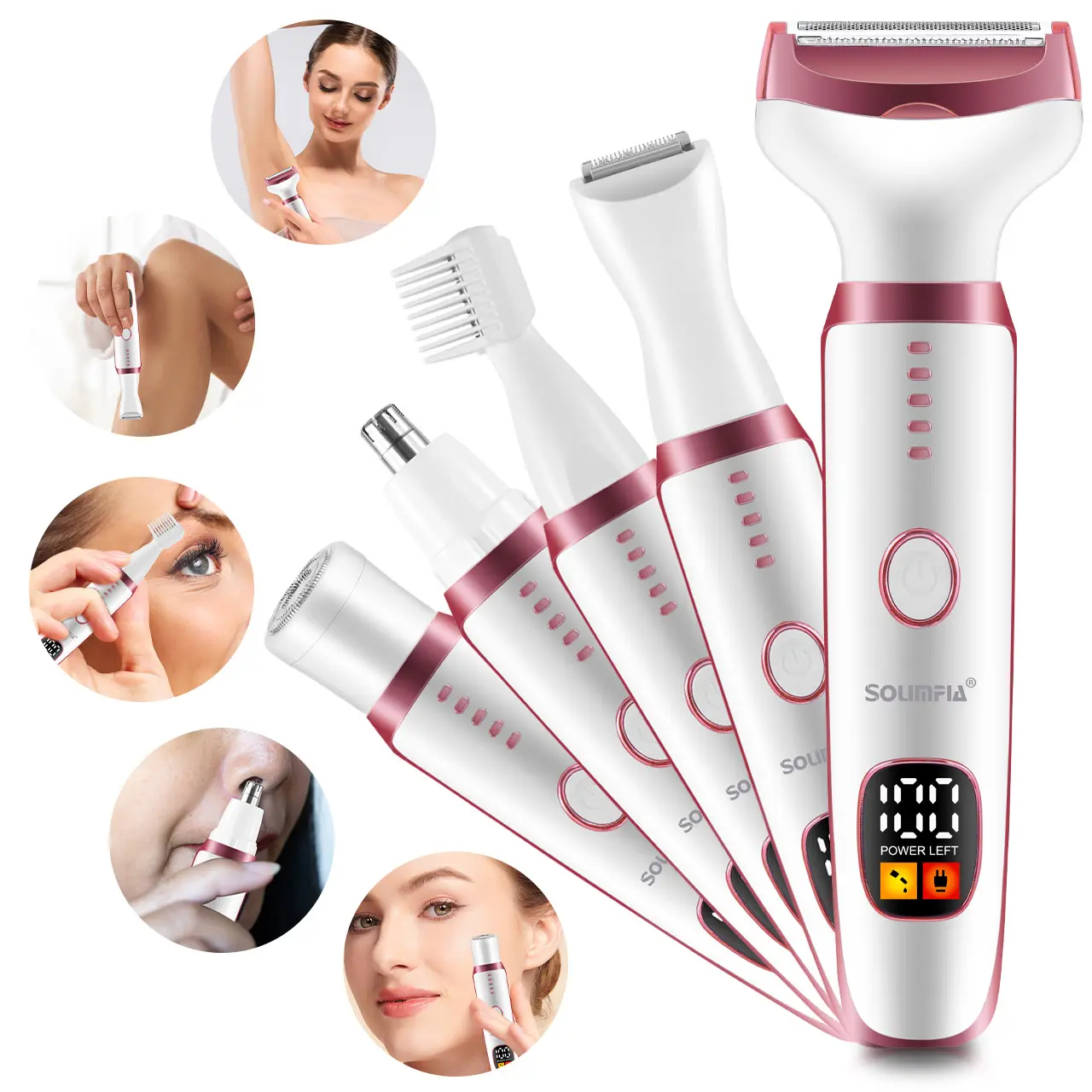Women's 5-In-1 Hair Removal Device, Rechargeable Electric Shaver for Arms Legs Underarms Body, Portable Bikini Trimmer Tool