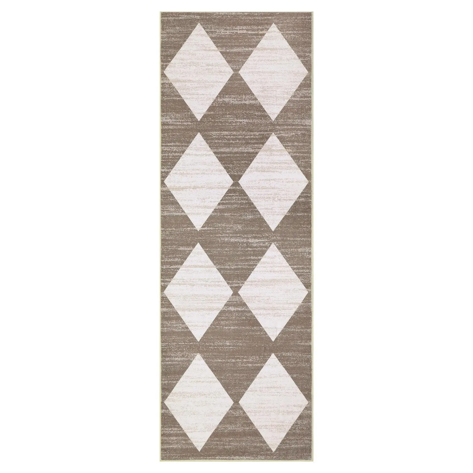 2 x 6 ft Polyester Brown Rectangular Laundry Bathroom Kitchen Modern Geometric Diamond Print Machine Washable Runner Rug-B