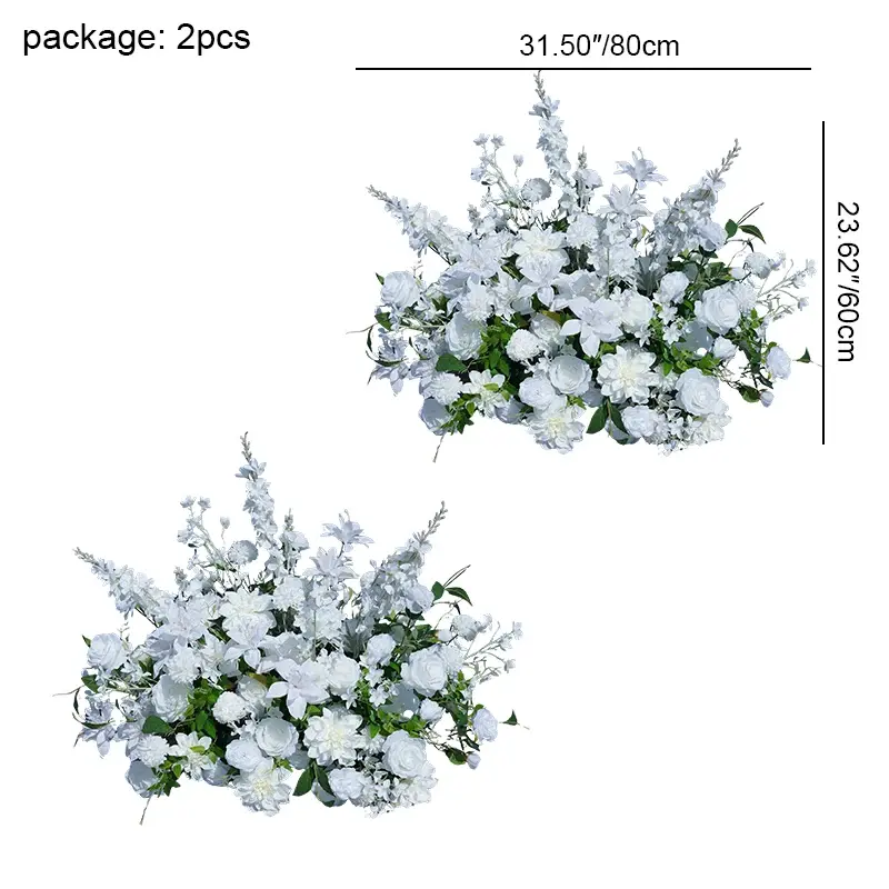 S-A8236 2pcs-80*60cm Silk White Rose Floor Flower Balls, Table Centerpieces, Aisle Decor, Wedding Backdrop & Event Festive Decor Supplies, 2Pcs 80*60Cm Floor Flower