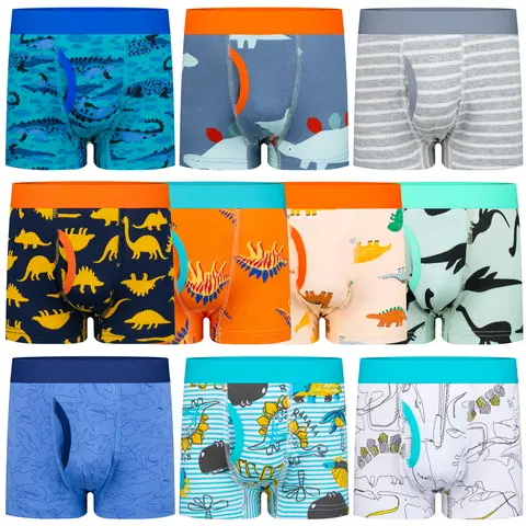 Big Elephant Boys' 10-Pack 100% Cotton Boxer Briefs - Colorful Underwear, Adventure-Themed Dinosaur Family Prints, Soft, Breathable, All Seasons, Back-to-School, Sizes 3T-10Y (3T,4T,5T,8T,9T) for Toddlers