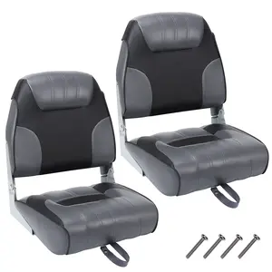 2-piece set of low back folding marine seats - Thick padded waterproof captain's chair - Durable PVC leather and stainless steel hardware - Ergonomic support - Perfect for fishing, speedboats, canoes, bass, and fishing boats