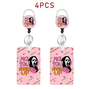 Fun Ghost ID Badge Clip Set, Stretchable Badge Roll, Rotating Keychain, Backpack Strap, Nurse Office Gift, Halloween Party Accessory