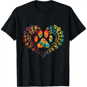Tie Dye Love Dog Paw Print Heart Animal Lover T-Shirt