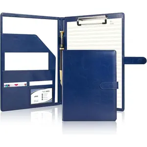 Professional Portfolio Binder with Clipboard, Faux Leather Padfolio Organizer for Resume, Interview Business Conference, Legal Pad Holder for A4 Letter Size Notepad with Multi-Pocket Storage (Blue)