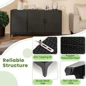 COSTWAY - 84 Gallon Patio Wicker Deck Box 3-Door PE Rattan Storage Container with Removable Shelves-Black