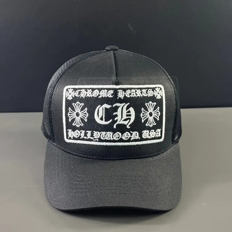 Chrome Hearts Trucker Hat Black White Mesh Snapback Embroidered Cross Logo Adjustable Baseball Cap for Men Women Streetwear