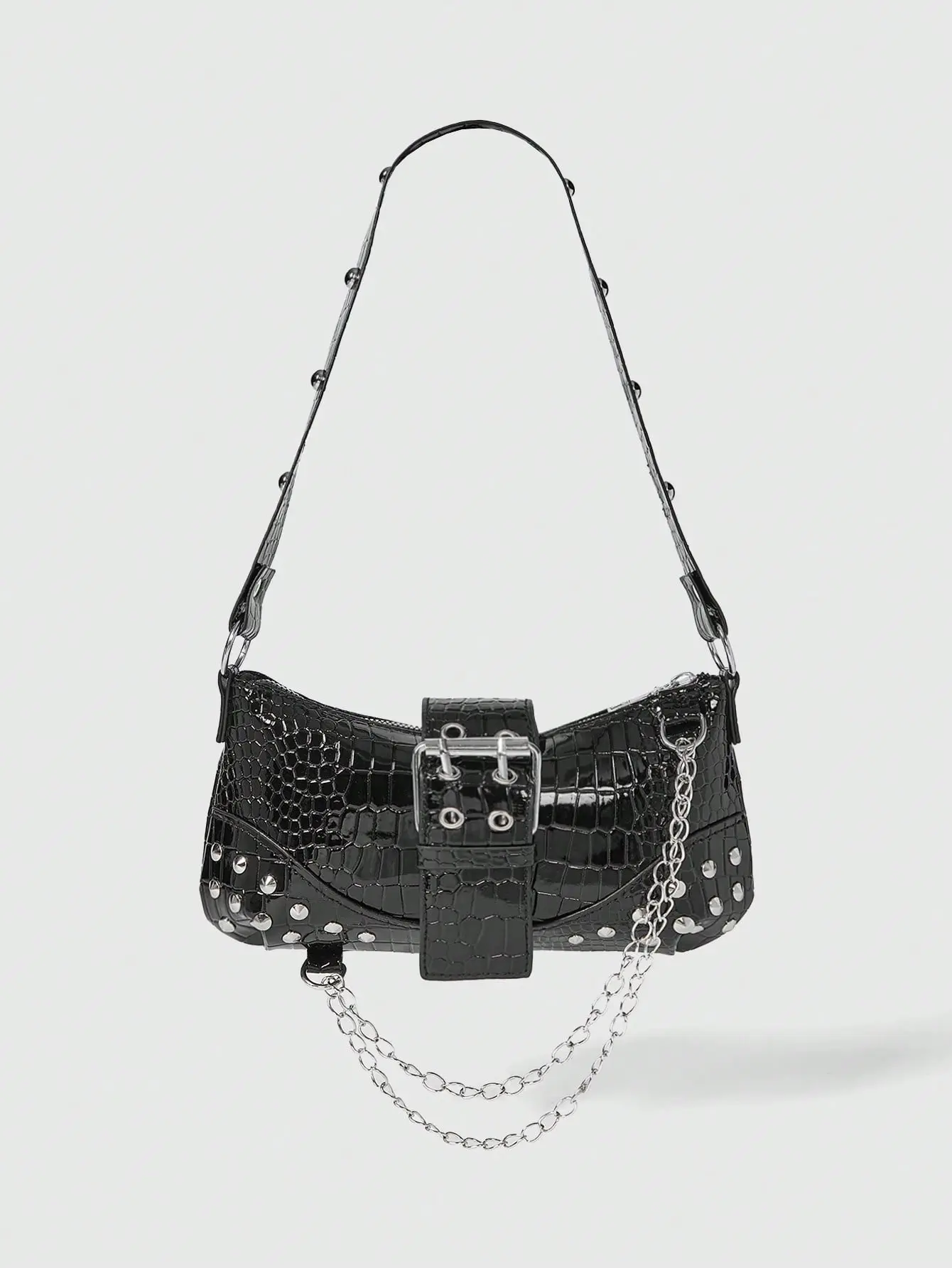 Women's Y2K Punk Chain Shoulder Bag Grunge Underarm Purse Retro Everyday Fashion Handbag