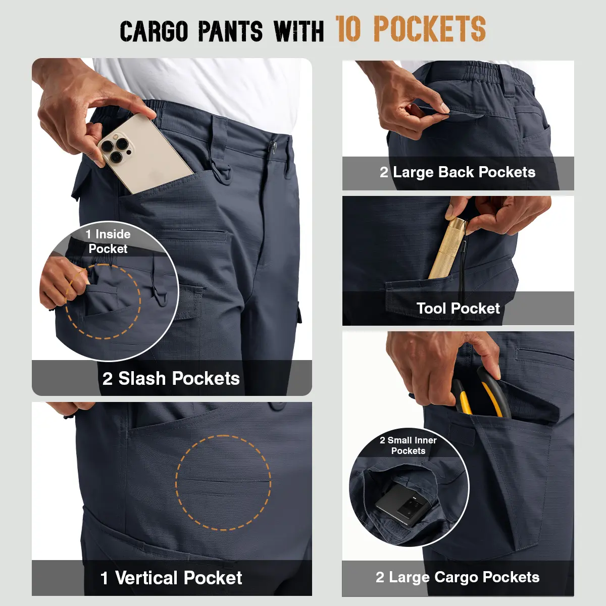 GOPUNE Men's Tactical Work Pants Lightweight Multi-Pocket Water Resistant Cargo Pants Ripstop Hiking Military Construction Outdoor Pants 10 Pockets #swimweek #outdoorfun #fathersdaygift