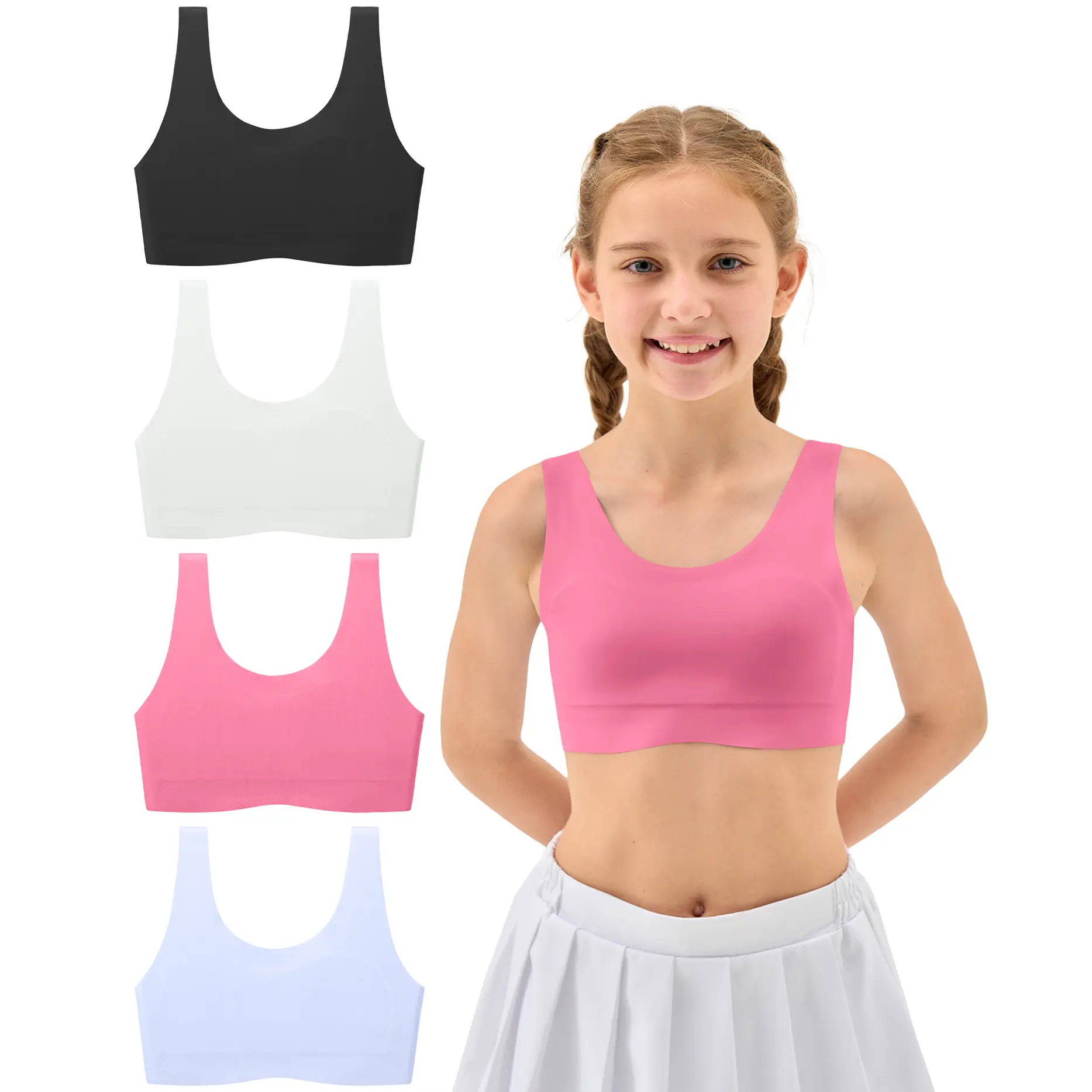 Sascina First Training Bra for Girls 7-8, 8-10, 10-12 Seamless Bras for Girls Sports Bras Comfortable- No Pads, Chest Double Lined [206]