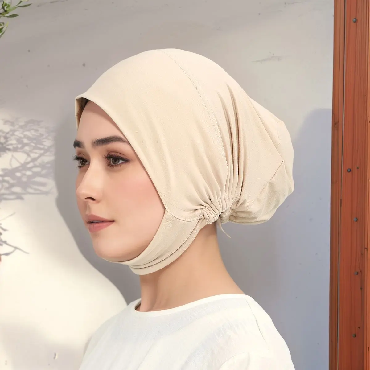 Neck-covering milk silk versatile cap, Malay fashion solid color elastic cap