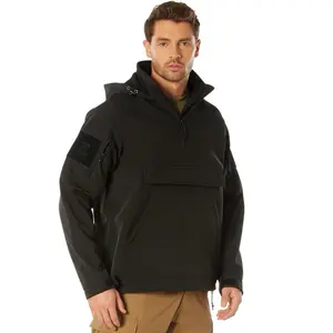 Rothco Concealed Carry Soft Shell Anorak Parka - Menswear Black Jacket Model 3840 Waterproof 100% Polyester with Kangaroo Pocket & CCW Zipper Men's  Casual Outerwear Pullover Outdoor Parka Coat Utility Fleece Fabric Tops