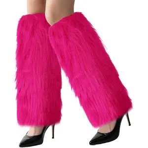 Women Faux Fur Fluffy Long Leg Warmers Fuzzy Furry Boot Covers for Christmas Costume